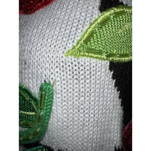 Embellished Red Roses Check Cardigan Sequin Size Small Black White Embroidery - Picture 9 of 16